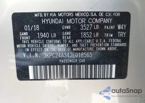 2018 Hyundai Accent Se from USA, damaged, VIN 3KPC24A34JE018565